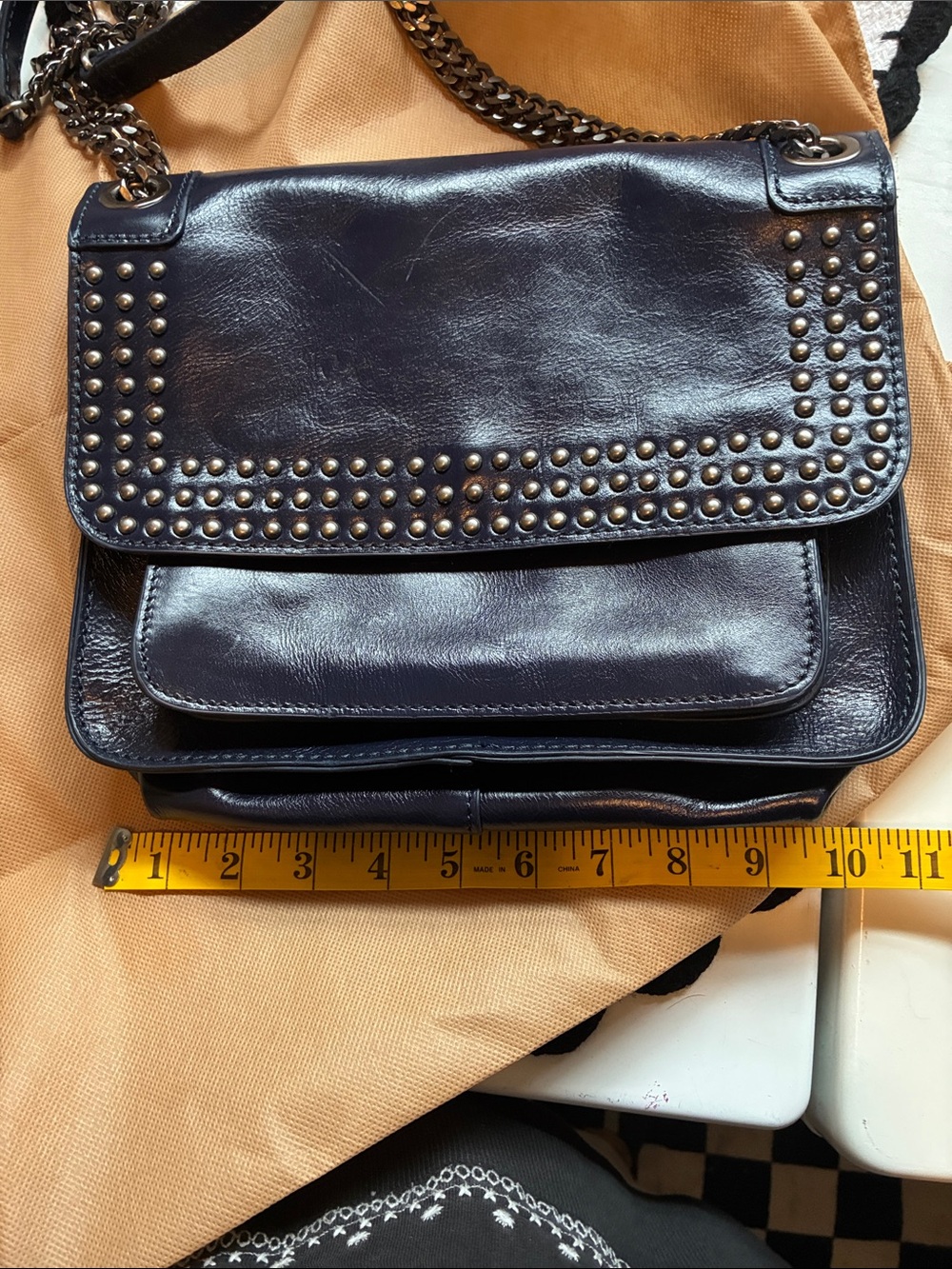 Patricia Nash Black Leather Studded Chain-Handle Shoulder Bag - Picture 6 of 13